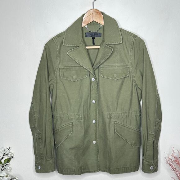 RAG & BONE Daniella Washed Utility Military Jacket Olive Green Sz XS {3Q9} - Picture 2 of 5